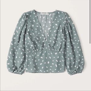 Abercrombie & Fitch Green Blouse with White Pattern
